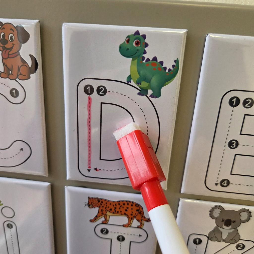 Set 31 magneti educativi alfabetul limbii romane majuscule – Scrie si Sterge + 2 markere cadou