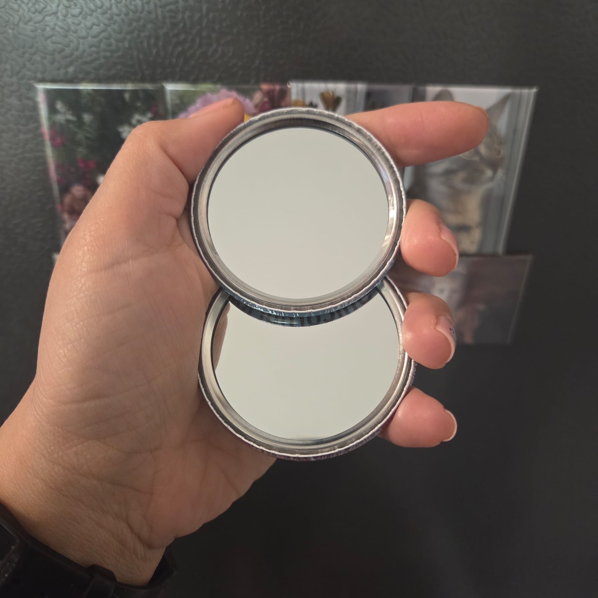 Oglindă de buzunar personalizată cu poză 59 mm (set 3 buc)