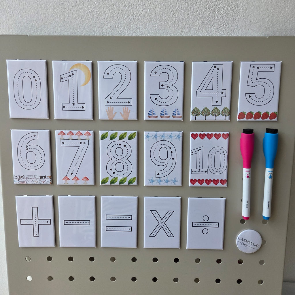 Set 16 magneti educativi cifre si semne matematice – Scrie si Sterge + 2 markere cadou